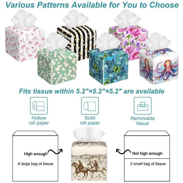 Alt view image 6 of 7 - American Cowboys Tissue Box Cover,Wild West Desert Tissue Box Holder Square,Waterproof Leather Organizer Portable Decorative Facial Paper for Bedroom Dresser Night Stand Office Desk,5.2" x 5.2" x 5.2"