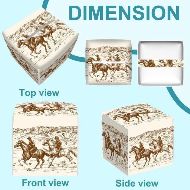 Alt view image 5 of 7 - American Cowboys Tissue Box Cover,Wild West Desert Tissue Box Holder Square,Waterproof Leather Organizer Portable Decorative Facial Paper for Bedroom Dresser Night Stand Office Desk,5.2" x 5.2" x 5.2"