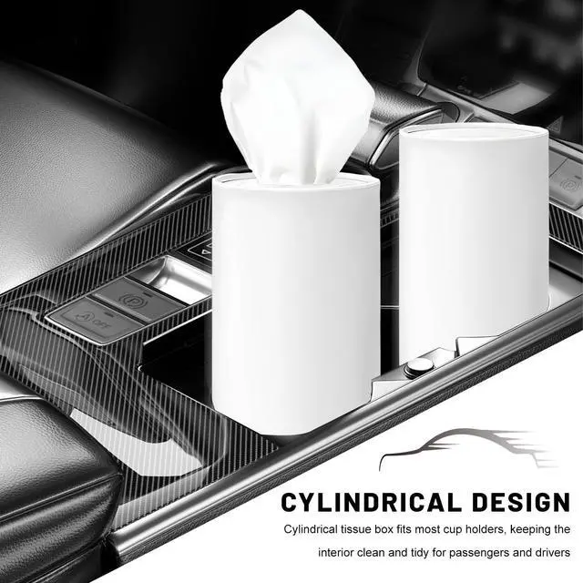 Alt view image 4 of 6 - 4 PCS Car Tissue Holder, Portable Round Auto Cup Holder Napkin Container with Facial Tissues, Convenient Tissue Box Paper Towel Cylinder for Vehicles Office Home, Car Accessories (White)