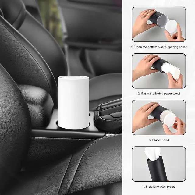 Alt view image 5 of 6 - 4 PCS Car Tissue Holder, Portable Round Auto Cup Holder Napkin Container with Facial Tissues, Convenient Tissue Box Paper Towel Cylinder for Vehicles Office Home, Car Accessories (White)