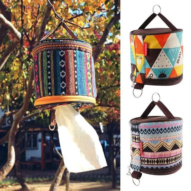 Alt view image 5 of 7 - Outdoor Tissue Box, Camping Paper Box National Style Folding Toilet Paper Tissue Case Holder Bag Portable Travel Napkin Storage Bag Pouch