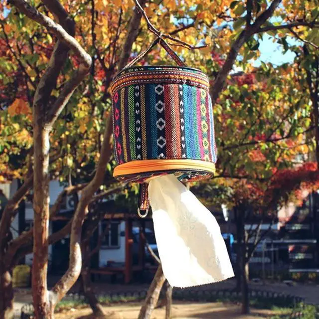 Alt view image 6 of 7 - Outdoor Tissue Box, Camping Paper Box National Style Folding Toilet Paper Tissue Case Holder Bag Portable Travel Napkin Storage Bag Pouch