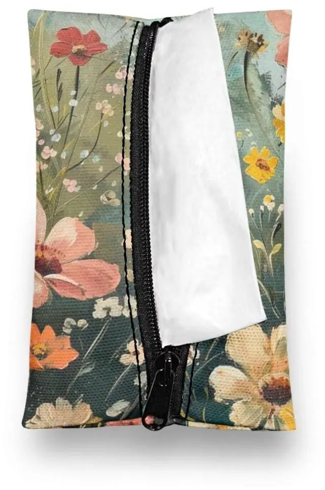 Main image of Cute Flower Tissue Holder for Purse, Travel Tissue Holder, Pocket Tissue Cover, Reusable Wipes Pouch, Portable Tissue Case for Kitchen Restaurant Countertops Bedroom Dressers