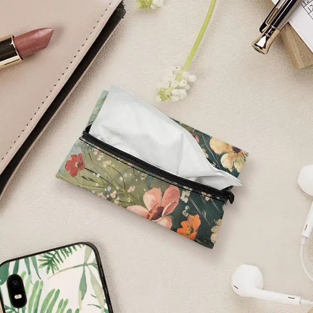 Alt view image 4 of 7 - Cute Flower Tissue Holder for Purse, Travel Tissue Holder, Pocket Tissue Cover, Reusable Wipes Pouch, Portable Tissue Case for Kitchen Restaurant Countertops Bedroom Dressers