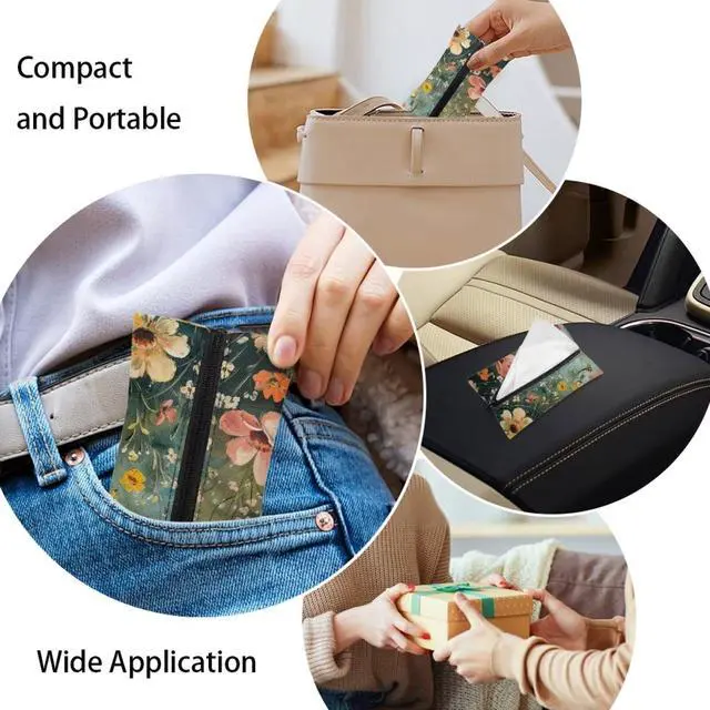 Alt view image 6 of 7 - Cute Flower Tissue Holder for Purse, Travel Tissue Holder, Pocket Tissue Cover, Reusable Wipes Pouch, Portable Tissue Case for Kitchen Restaurant Countertops Bedroom Dressers