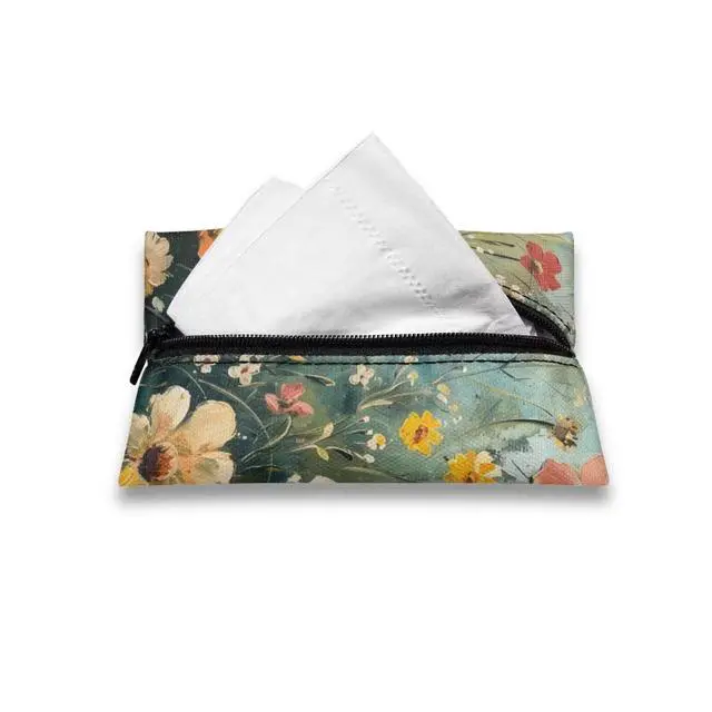 Alt view image 2 of 7 - Cute Flower Tissue Holder for Purse, Travel Tissue Holder, Pocket Tissue Cover, Reusable Wipes Pouch, Portable Tissue Case for Kitchen Restaurant Countertops Bedroom Dressers