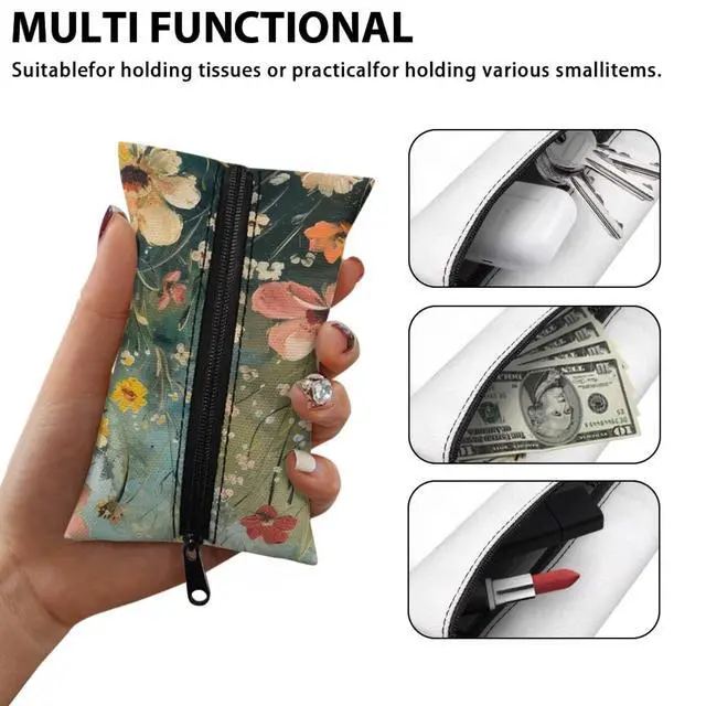 Alt view image 7 of 7 - Cute Flower Tissue Holder for Purse, Travel Tissue Holder, Pocket Tissue Cover, Reusable Wipes Pouch, Portable Tissue Case for Kitchen Restaurant Countertops Bedroom Dressers
