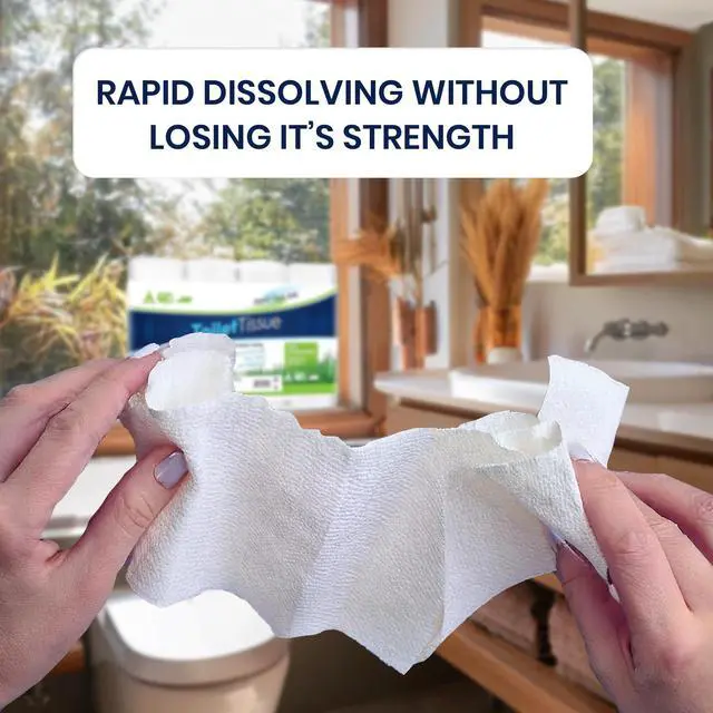 Alt view image 6 of 7 - Septic Tank Safe Toilet Tissue for Campers and RVs Biodegradable Marine Toilet Paper for Boats, Fragrance-Free 2-Ply RV Toilet Paper (4 Rolls, 500 Sheets Each)