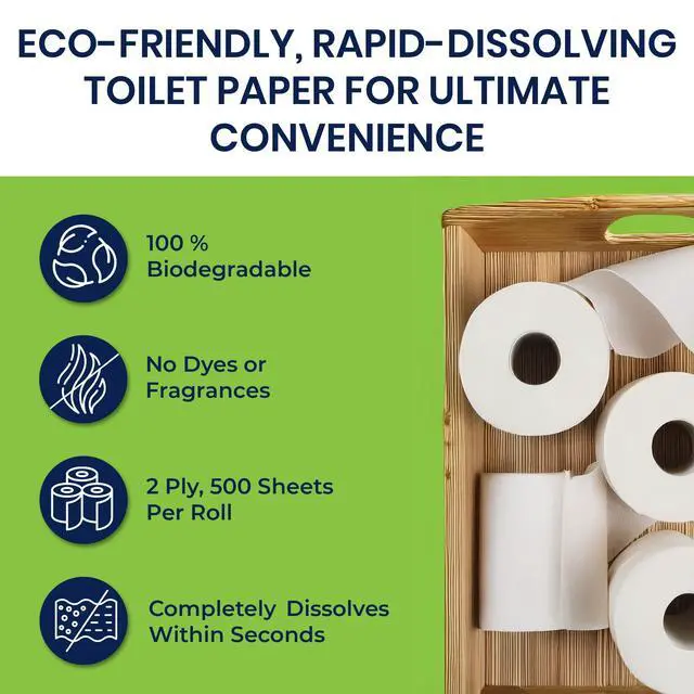 Alt view image 3 of 7 - Septic Tank Safe Toilet Tissue for Campers and RVs Biodegradable Marine Toilet Paper for Boats, Fragrance-Free 2-Ply RV Toilet Paper (4 Rolls, 500 Sheets Each)