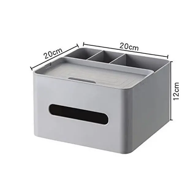 Alt view image 2 of 7 - 5-in-1 Tissue Box Holder with Storage Caddy, 7 Inch Plastic Multifunction Countertop Organizer, 3X Compartments 1x Top Tray, Ideal for Office, Home, Vanity, Makeup & Stationery (Gray)