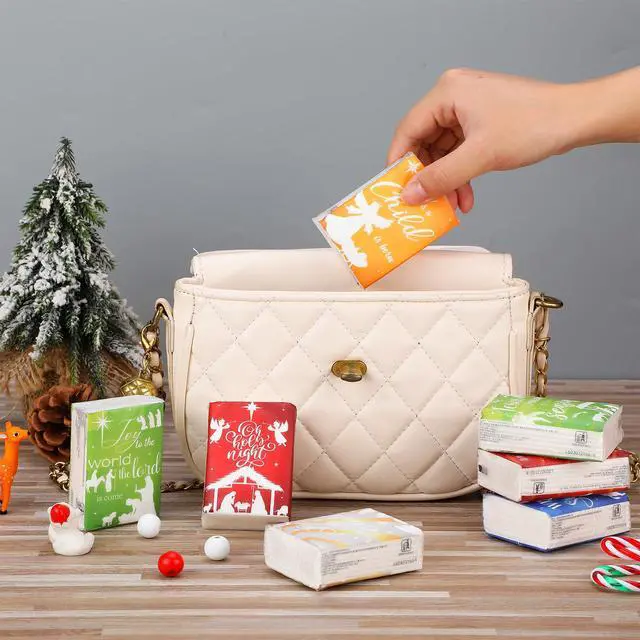 Alt view image 4 of 7 - 30 Pcs Christmas Nativity Holiday Pocket Tissues Holiday Merry Christmas Pocket Facial Tissues Gifts Bulk Religious Xmas Travel Size for Party Favors Supplies, 10 Designs(Stylish)
