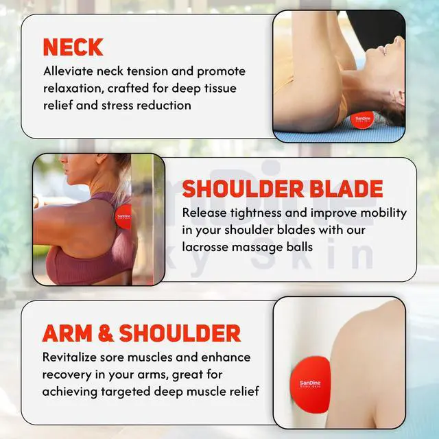 Alt view image 2 of 6 - Lacrosse Massage Balls for Deep Tissue Massage - Release Tension Relieve Muscle Soreness Improve Flexibility - Ideal for Myofascial Release Trigger Point Therapy - 2Pack Yoga Balls by Sandine (Red)