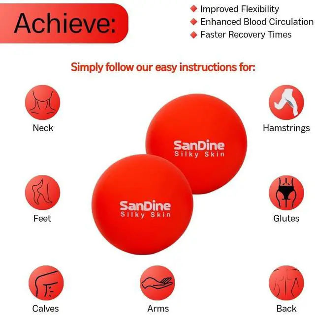 Alt view image 5 of 6 - Lacrosse Massage Balls for Deep Tissue Massage - Release Tension Relieve Muscle Soreness Improve Flexibility - Ideal for Myofascial Release Trigger Point Therapy - 2Pack Yoga Balls by Sandine (Red)