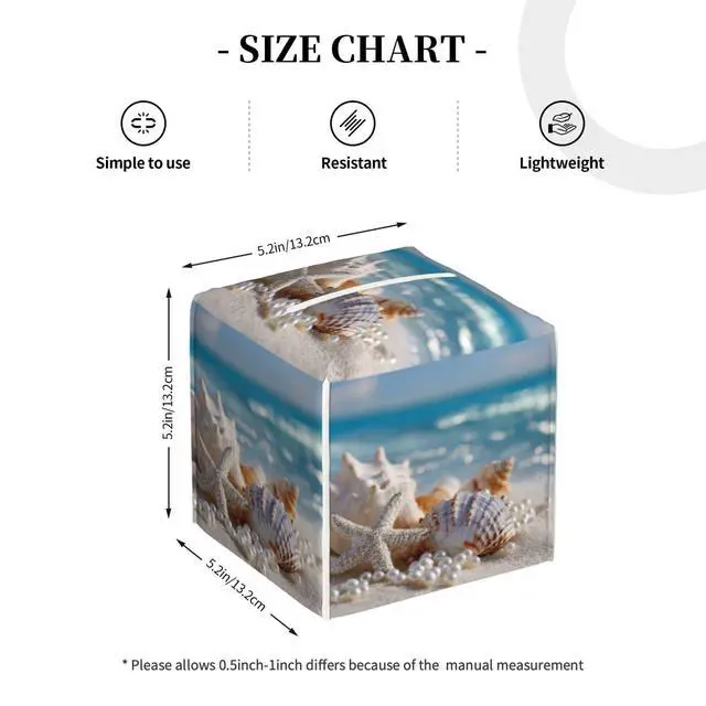 Alt view image 2 of 7 - Beach Starfish Shells Tissue Box Cover Square, Waterproof Leather Tissue Box Holder Portable Dispenser Modern Home Decoration for Bathroom Car Nightstand Vanity