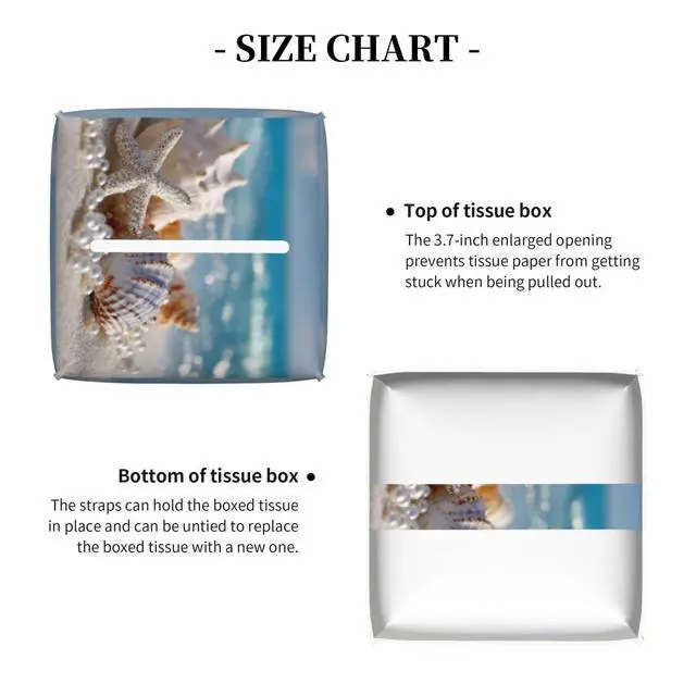 Alt view image 3 of 7 - Beach Starfish Shells Tissue Box Cover Square, Waterproof Leather Tissue Box Holder Portable Dispenser Modern Home Decoration for Bathroom Car Nightstand Vanity