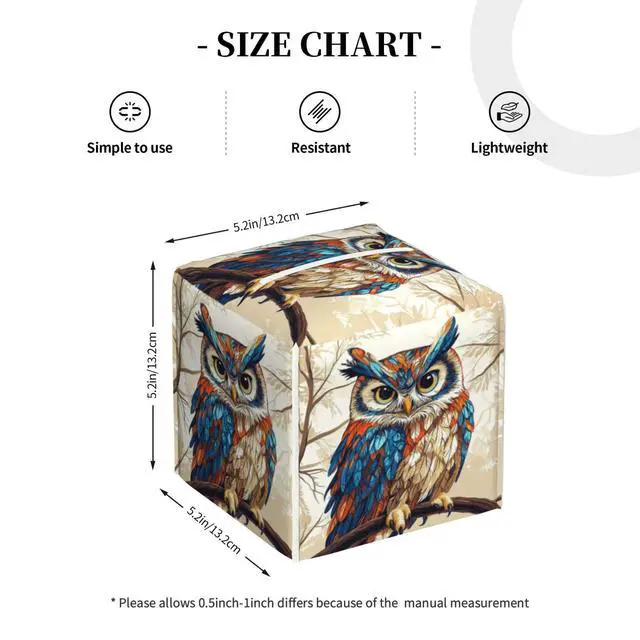 Alt view image 2 of 7 - Cute Owl Tissue Box Cover Square, Waterproof Leather Tissue Box Holder Portable Dispenser Modern Home Decoration for Bathroom Car Nightstand Vanity