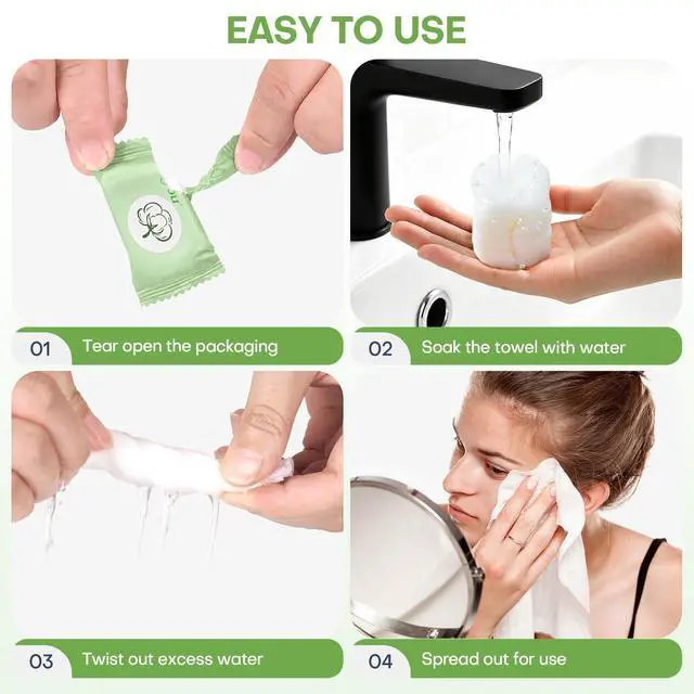 Alt view image 5 of 7 - Compressed Towel 100 PCS Disposable Face Towels, Mini Portable Tablets Coin Tissue Compressed Cotton Hand Wipe Disposable Washcloths for Travel Camping Home Outdoor