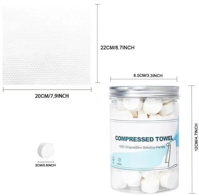 Alt view image 2 of 7 - Canned Compressed Towels,100PCS Disposable Compressed Tissue Paper Towel Portable Mini Tissue for Travel,Sport,Camping,Outdoor Activities