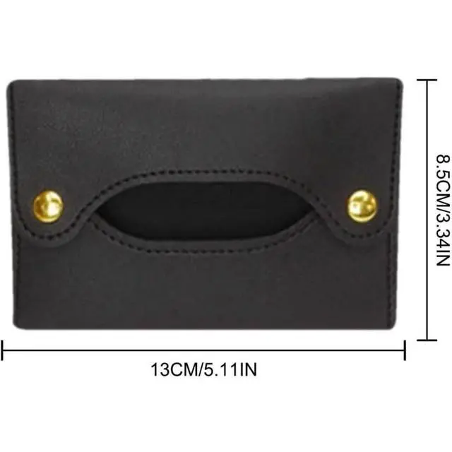 Alt view image 2 of 6 - Black Leather Pocket Tissue Holder, Travel Storage Pouch, Paper Towel Case Dispenser