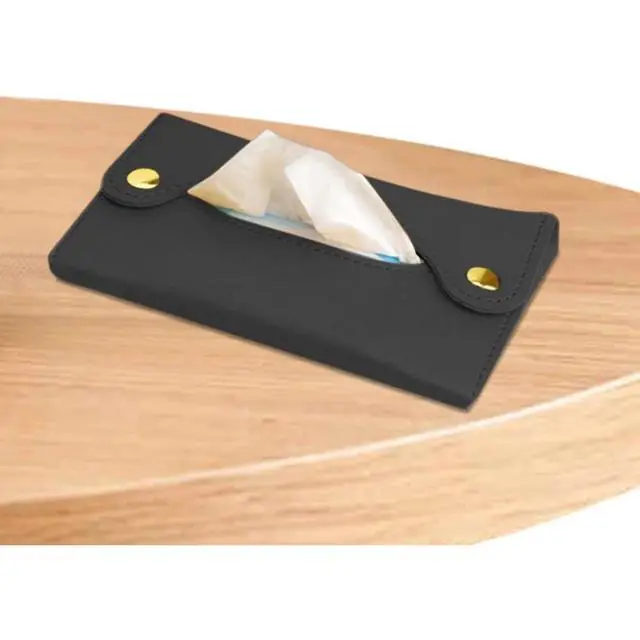 Alt view image 4 of 6 - Black Leather Pocket Tissue Holder, Travel Storage Pouch, Paper Towel Case Dispenser