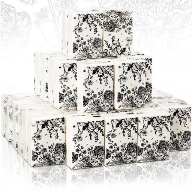 Main image of 50 Bulk Travel Tissue Packs Funeral Tissues Memorial Facial Tissues Funeral Facial Tissue Pack for Guests 3 Ply Black Floral Pocket Size Memorial Favors Travel Size for Family Friends