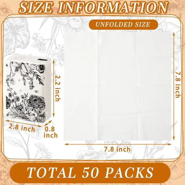 Alt view image 4 of 7 - 50 Bulk Travel Tissue Packs Funeral Tissues Memorial Facial Tissues Funeral Facial Tissue Pack for Guests 3 Ply Black Floral Pocket Size Memorial Favors Travel Size for Family Friends