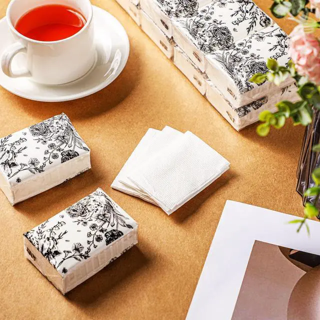 Alt view image 7 of 7 - 50 Bulk Travel Tissue Packs Funeral Tissues Memorial Facial Tissues Funeral Facial Tissue Pack for Guests 3 Ply Black Floral Pocket Size Memorial Favors Travel Size for Family Friends