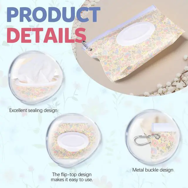 Alt view image 4 of 7 - 4 Pieces Portable Wipes Dispenser with Hook & Lanyard, EVA Reusable Wipes Container Pouch, Refillable Wet Tissue Case for Car Travel Outdoor Outing Camping Hiking Shopping (4 Styles)