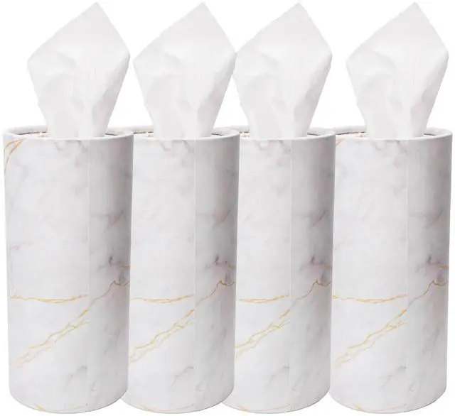 Main image of 4 PCS Car Tissue Holder, Refillable Auto Cup Holder Napkin Tube Container with Facial Tissues, Portable Tissue Cylinder Box Paper Towel Organizer for Vehicle Office Home (White)
