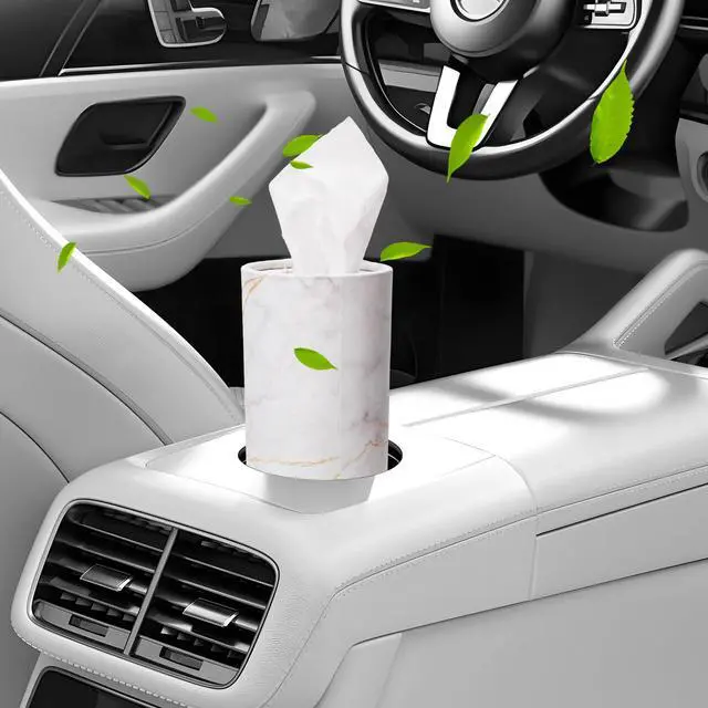 Alt view image 4 of 6 - 4 PCS Car Tissue Holder, Refillable Auto Cup Holder Napkin Tube Container with Facial Tissues, Portable Tissue Cylinder Box Paper Towel Organizer for Vehicle Office Home (White)