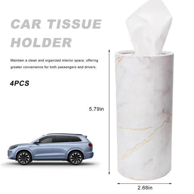 Alt view image 2 of 6 - 4 PCS Car Tissue Holder, Refillable Auto Cup Holder Napkin Tube Container with Facial Tissues, Portable Tissue Cylinder Box Paper Towel Organizer for Vehicle Office Home (White)