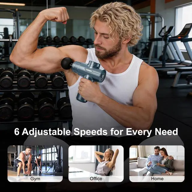 Alt view image 6 of 7 - Massage Gun Deep Tissue Handheld Muscle Massager for Pain Relief | Electric Massager Gun with 6 Speeds 8 Heads Small Massage Gun for Athletes 1800mAh Portable Gift for Men Women Dad Mom, Blue