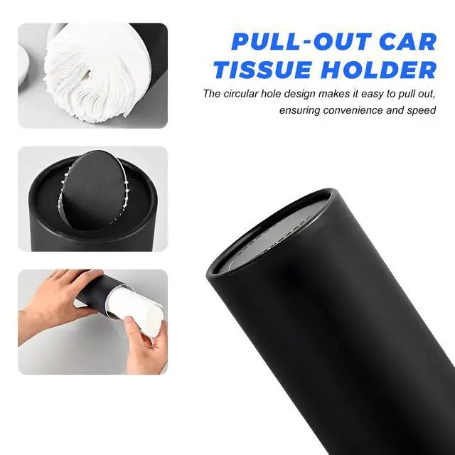 Alt view image 3 of 6 - 4 PCS Car Tissue Holder, Portable Cylinder Auto Cup Holder Napkin Container with Paper Towels, Refillable Convenient Tissues Boxes Container for Vehicles Office Home (Black)