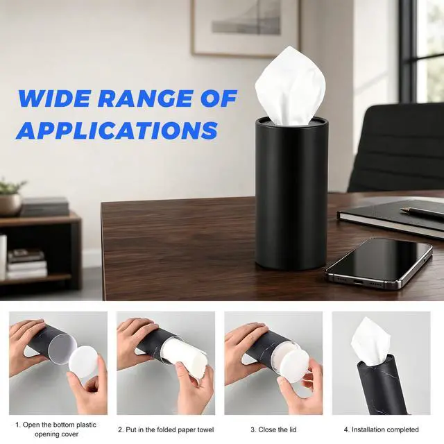 Alt view image 5 of 6 - 4 PCS Car Tissue Holder, Portable Cylinder Auto Cup Holder Napkin Container with Paper Towels, Refillable Convenient Tissues Boxes Container for Vehicles Office Home (Black)