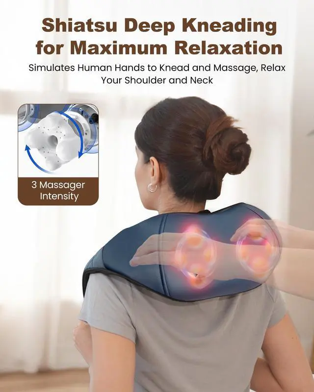 Alt view image 2 of 6 - Cordless Neck Massager for Pain Relief Deep Tissue, Shiatsu Neck Shoulder Massager with Heat, Portable Electric Massager for Shoulder, Back