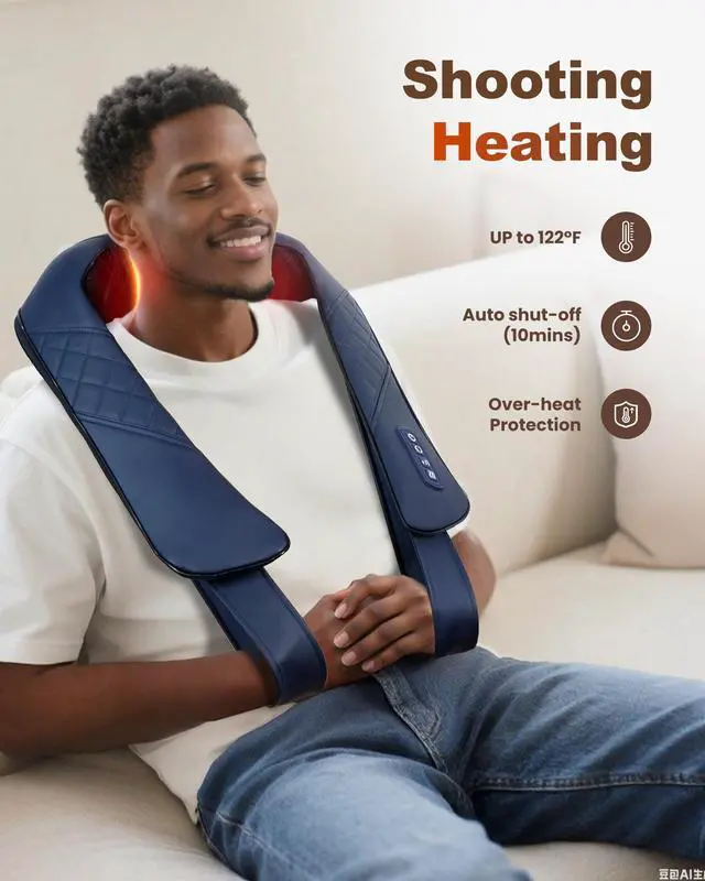 Alt view image 3 of 6 - Cordless Neck Massager for Pain Relief Deep Tissue, Shiatsu Neck Shoulder Massager with Heat, Portable Electric Massager for Shoulder, Back