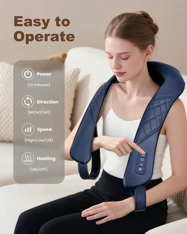 Alt view image 4 of 6 - Cordless Neck Massager for Pain Relief Deep Tissue, Shiatsu Neck Shoulder Massager with Heat, Portable Electric Massager for Shoulder, Back