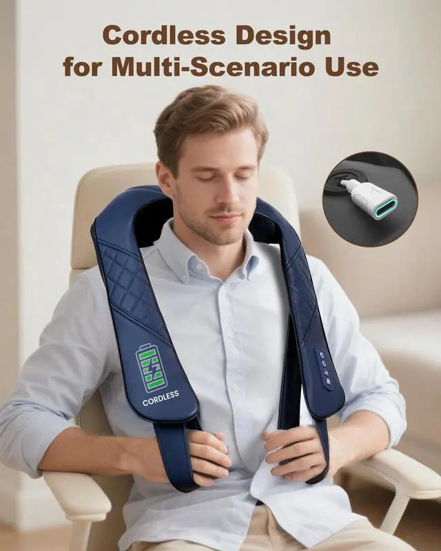 Alt view image 5 of 6 - Cordless Neck Massager for Pain Relief Deep Tissue, Shiatsu Neck Shoulder Massager with Heat, Portable Electric Massager for Shoulder, Back