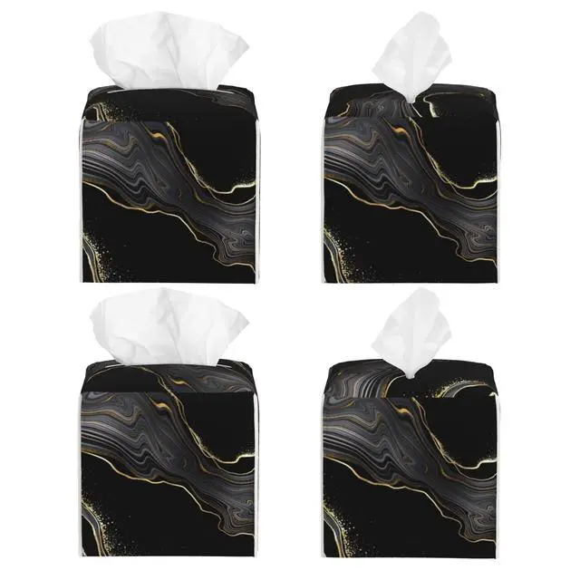 Alt view image 2 of 7 - Black Gold Marble Tissue Box Cover Square, Abstract Marble Texture Tissue Box Holder Waterproof Leather Facial Paper Organizer Dispenser for Bathroom Home Car Nightstand Vanity Desk