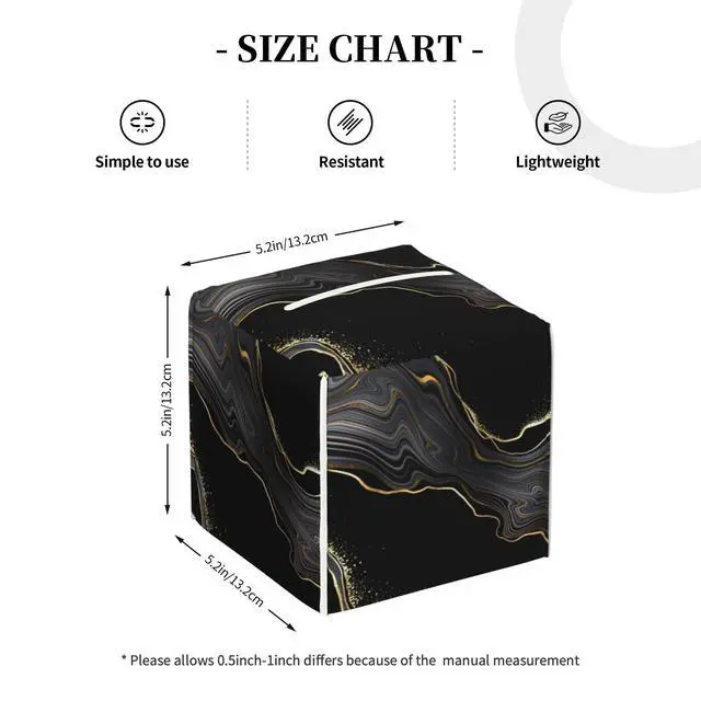 Alt view image 4 of 7 - Black Gold Marble Tissue Box Cover Square, Abstract Marble Texture Tissue Box Holder Waterproof Leather Facial Paper Organizer Dispenser for Bathroom Home Car Nightstand Vanity Desk