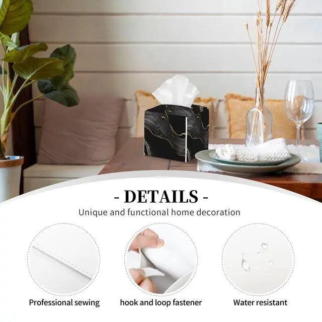 Alt view image 3 of 7 - Black Gold Marble Tissue Box Cover Square, Abstract Marble Texture Tissue Box Holder Waterproof Leather Facial Paper Organizer Dispenser for Bathroom Home Car Nightstand Vanity Desk