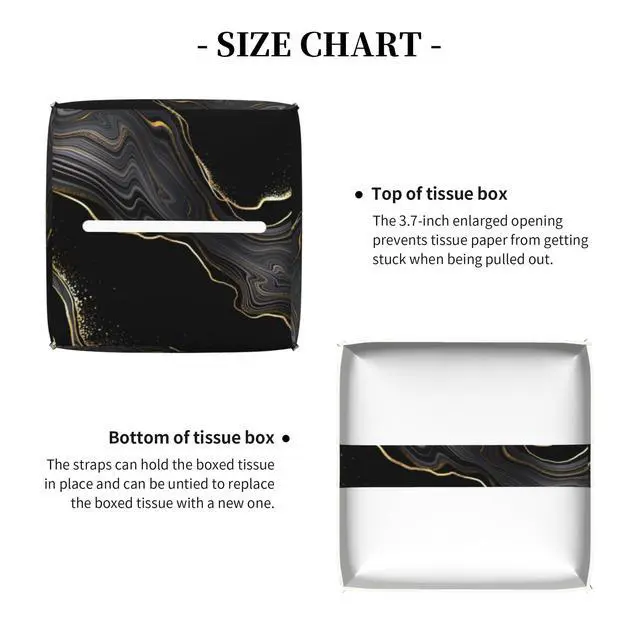 Alt view image 5 of 7 - Black Gold Marble Tissue Box Cover Square, Abstract Marble Texture Tissue Box Holder Waterproof Leather Facial Paper Organizer Dispenser for Bathroom Home Car Nightstand Vanity Desk