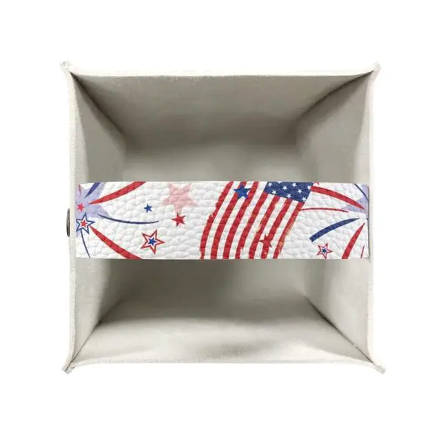Alt view image 3 of 7 - USA Flag Firework Tissue Box Holder Portable Lightweight Square Tissue Box Cover Holder with Metal Button Waterproof Napkin Case