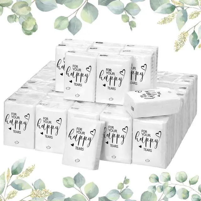 Main image of 50 Pcs Happy Tears Tissues for Wedding 3 Ply for Your Happy Tears Tissues Packs for Guests Individual Mini Travel Size Pocket Paper for Wedding Party Favor Graduation