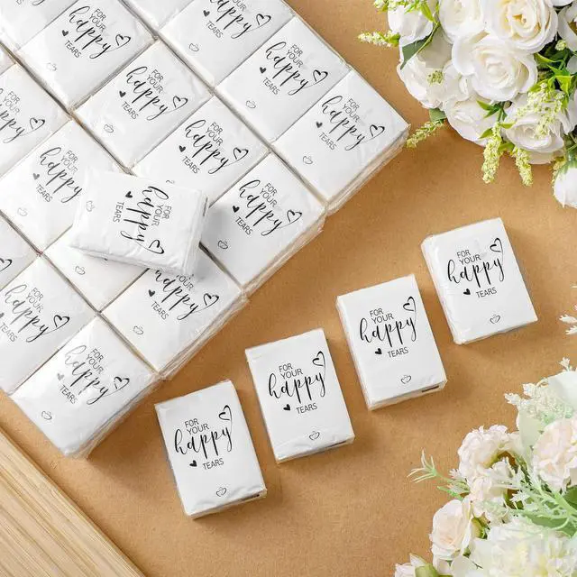 Alt view image 2 of 7 - 50 Pcs Happy Tears Tissues for Wedding 3 Ply for Your Happy Tears Tissues Packs for Guests Individual Mini Travel Size Pocket Paper for Wedding Party Favor Graduation