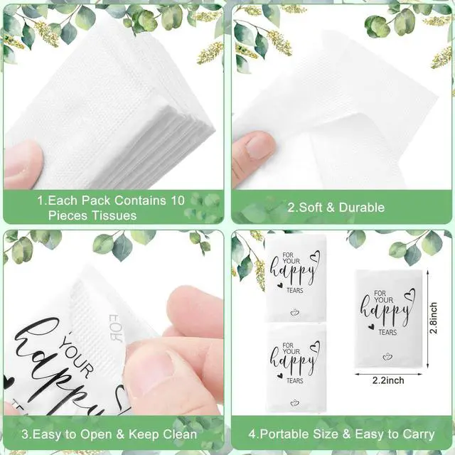 Alt view image 3 of 7 - 50 Pcs Happy Tears Tissues for Wedding 3 Ply for Your Happy Tears Tissues Packs for Guests Individual Mini Travel Size Pocket Paper for Wedding Party Favor Graduation