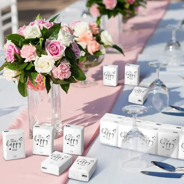 Alt view image 6 of 7 - 50 Pcs Happy Tears Tissues for Wedding 3 Ply for Your Happy Tears Tissues Packs for Guests Individual Mini Travel Size Pocket Paper for Wedding Party Favor Graduation