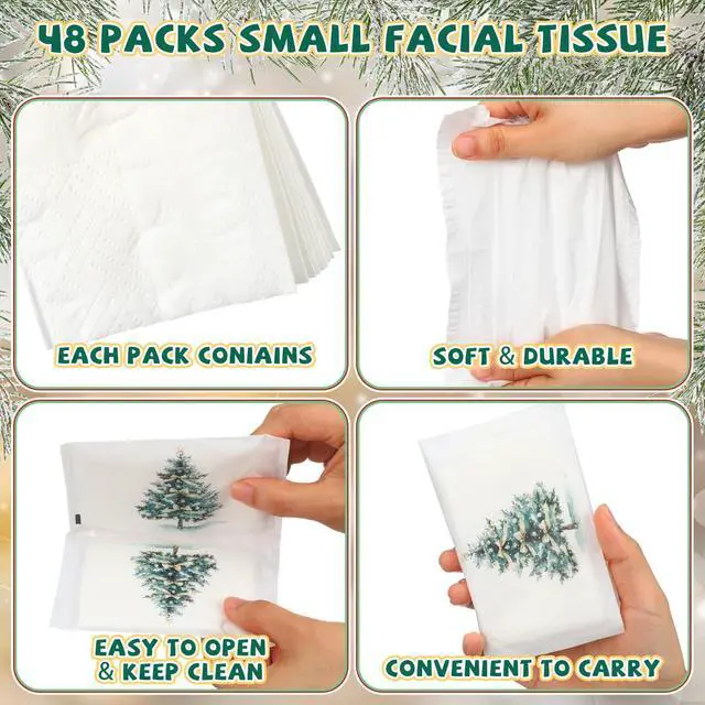 Alt view image 4 of 7 - 24 Packs Christmas Pocket Tissues Individual Travel Tissue Packs