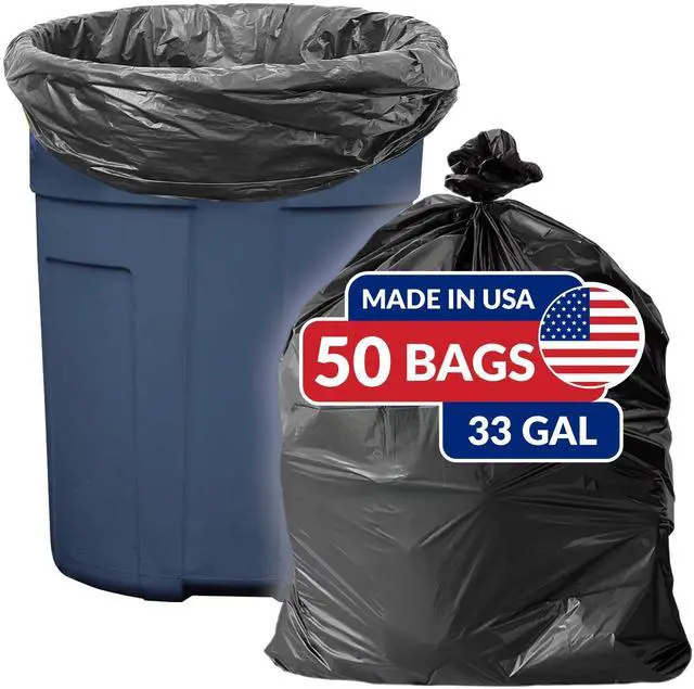 Main image of SuperValue 33 Gallon Trash Bags | 50 Count | Made in USA | Black | Heavy Duty Multi-Use Garbage Bags | Leak Proof
