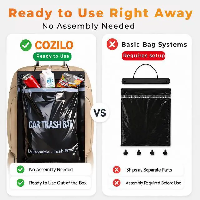 Alt view image 5 of 7 - 50 Count Recycled Disposable Car Trash Bags - 2.5 Gallon Heavy Duty Alternative to Bulky Car Trash Can & Car Garbage Can, Leakproof Smellproof Hanging & Stick-On Garbage Bag for Car, SUV, Truck